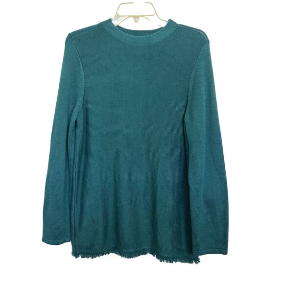 Chico’s Cashmere Blend Teal Crewneck Fringe Sweater Size 2 Large Classic - Picture 1 of 5